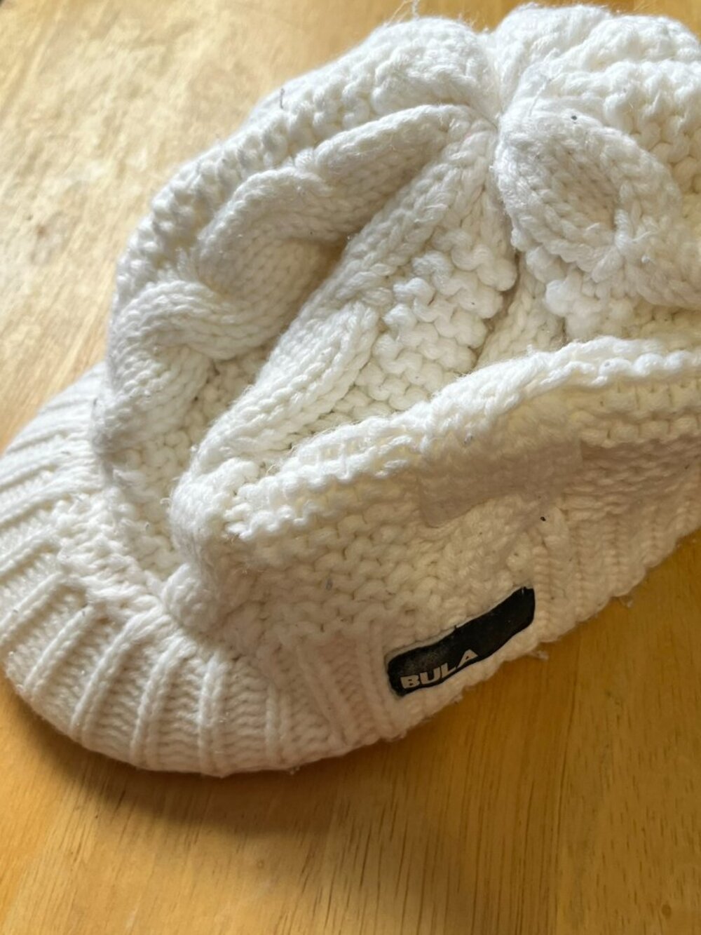 Bula Cable Knit Beanie Hat with Rim Women's One Size White Cream Lined